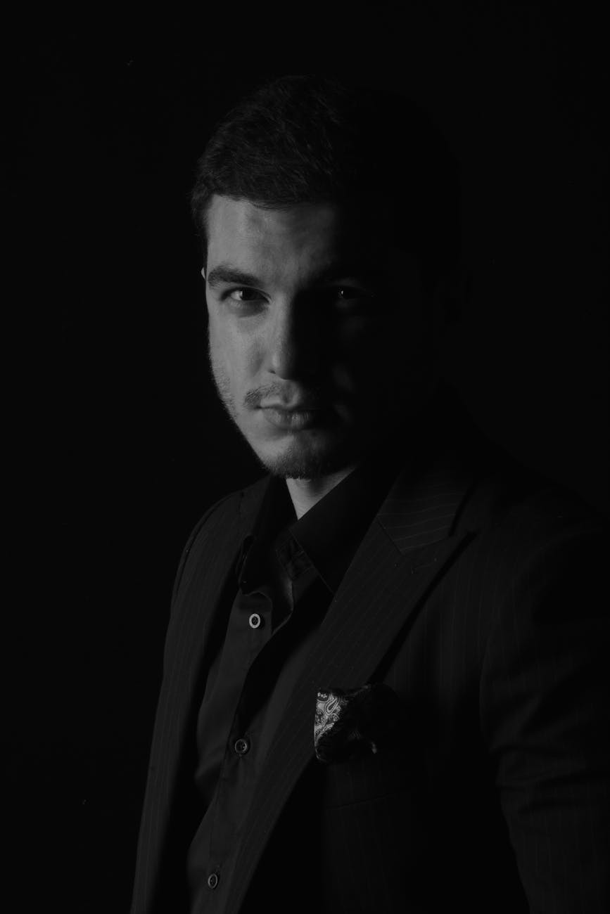 black and white portrait of a man